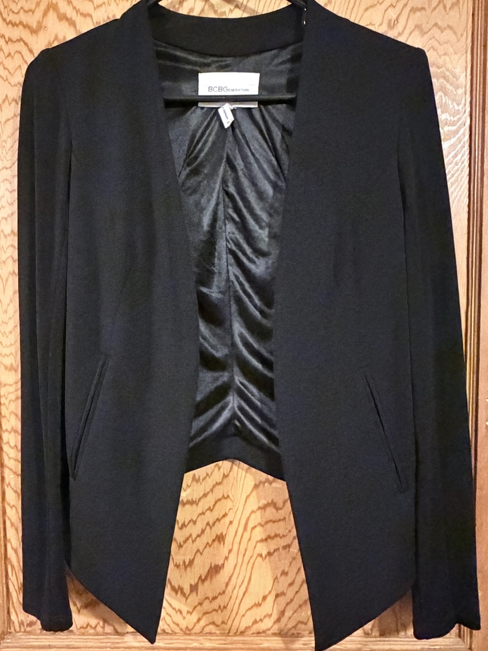BCBGeneration Black Open Front Blazer XS Waterfall Draped Lightweight Jacket